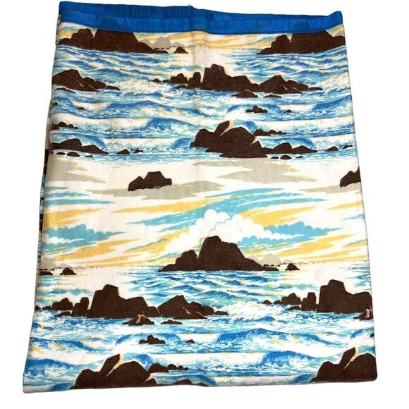 Vintage Beacon Sunset Isle Twin Full Blanket Blue Yellow Sea Ocean 72x90 New - Picture 1 of 9